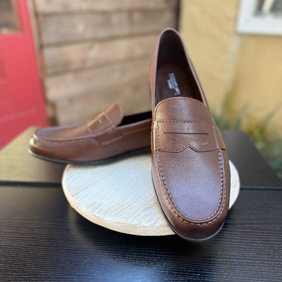 ROCKPORT MEN\'S CLASSIC PENNY LAOFER SLIP ON SHOE 13W TRUETECH BROWN BUSINESS NEW